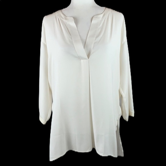 Ann Taylor V-Neck Tunic Ivory Blouse M - Picture 2 of 8
